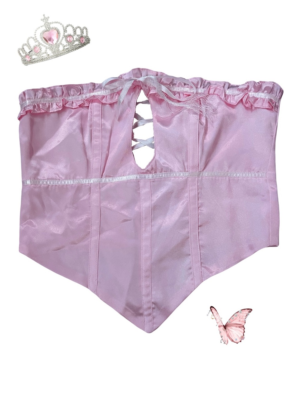 Pink Satin Lace-Up Corset Top